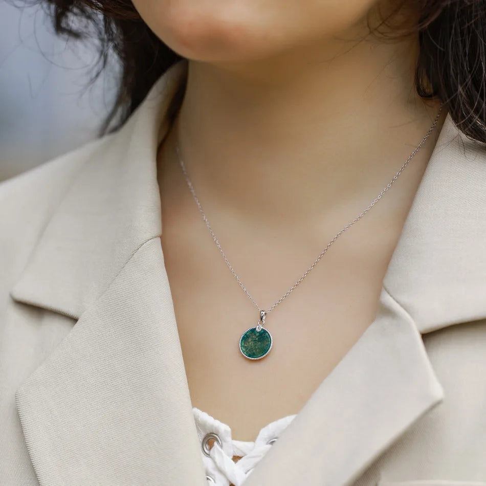 WES 100% 925 Argent, collier pour femme en agate mousse