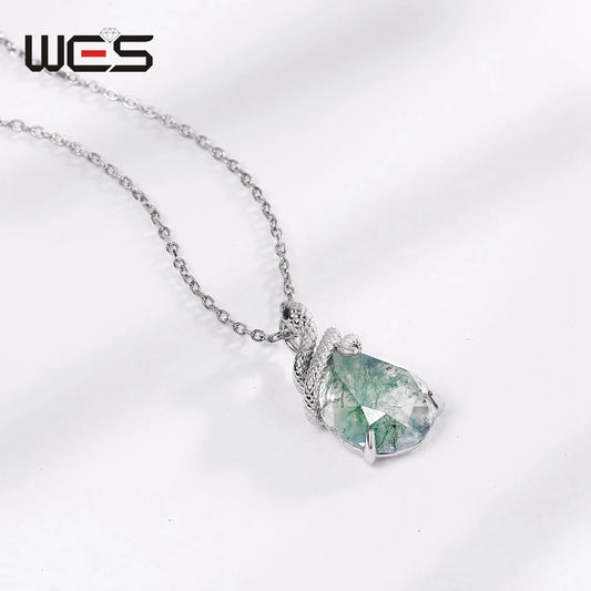 WES 100% 925 Argent, collier pour femme en agate mousse