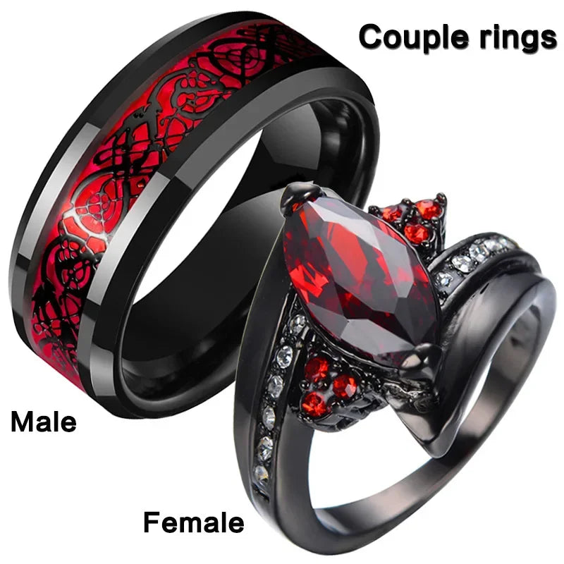 Bague pour couple en couleur rubis.