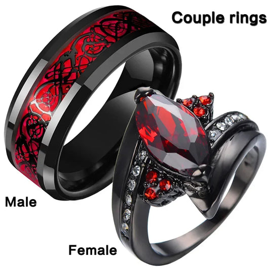 Bague pour couple en couleur rubis.