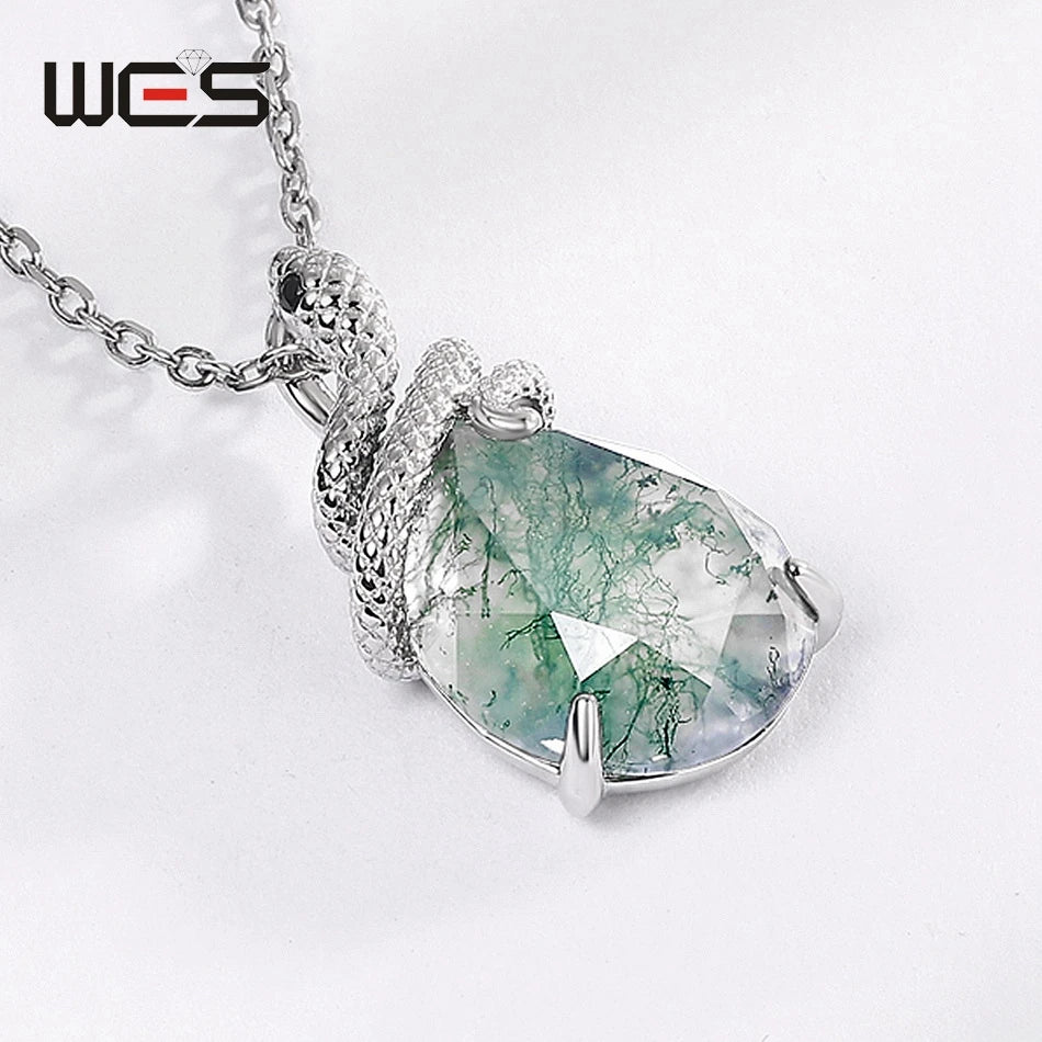 WES 100% 925 Argent, collier pour femme en agate mousse
