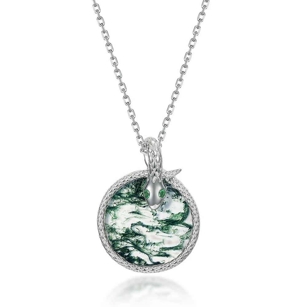 WES 100% 925 Argent, collier pour femme en agate mousse