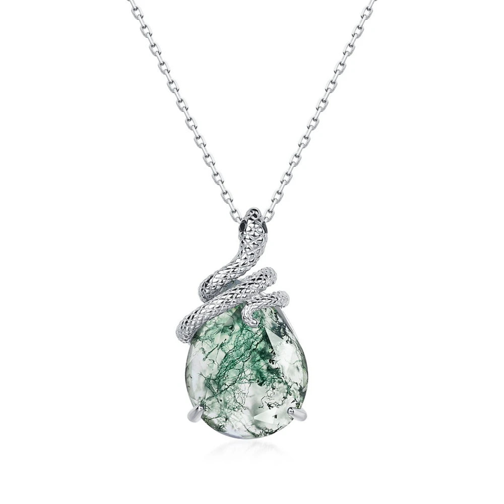WES 100% 925 Argent, collier pour femme en agate mousse