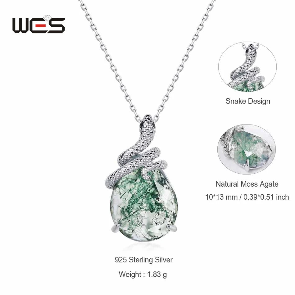 WES 100% 925 Argent, collier pour femme en agate mousse