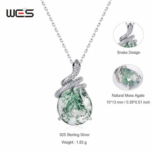 WES 100% 925 Argent, collier pour femme en agate mousse