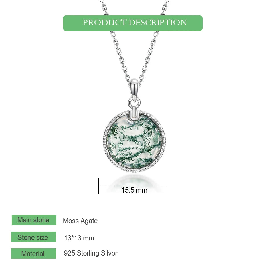 WES 100% 925 Argent, collier pour femme en agate mousse