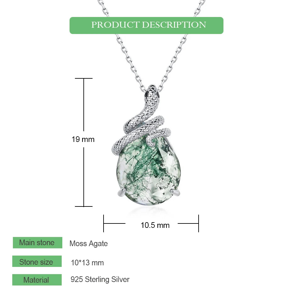 WES 100% 925 Argent, collier pour femme en agate mousse
