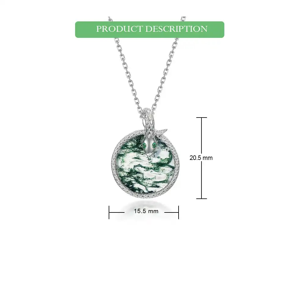 WES 100% 925 Argent, collier pour femme en agate mousse