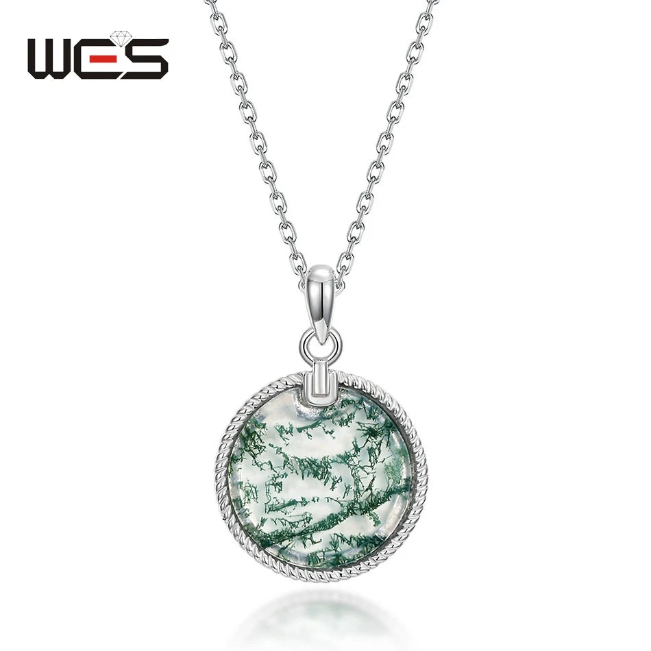 WES 100% 925 Argent, collier pour femme en agate mousse