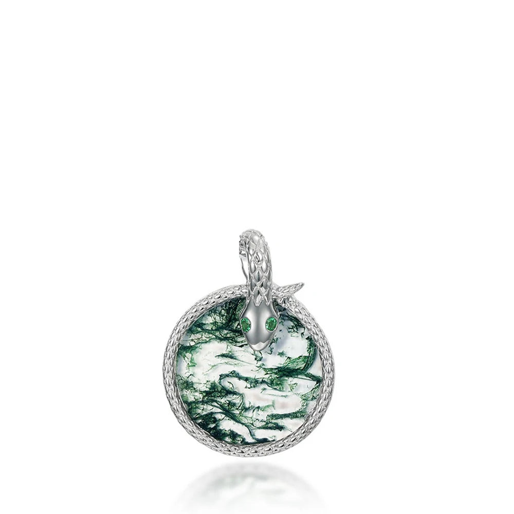 WES 100% 925 Argent, collier pour femme en agate mousse