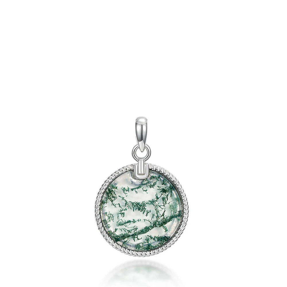 WES 100% 925 Argent, collier pour femme en agate mousse